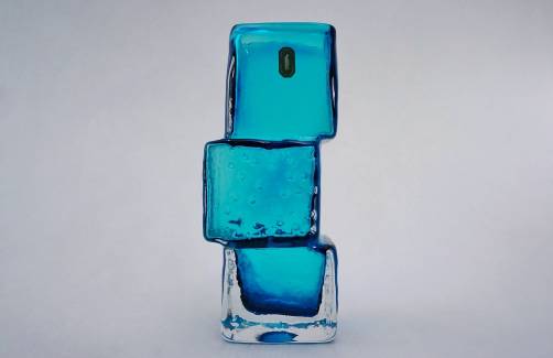 Whitefriars Drunken Bricklayer vase, Kingfisher blue, 1966, English